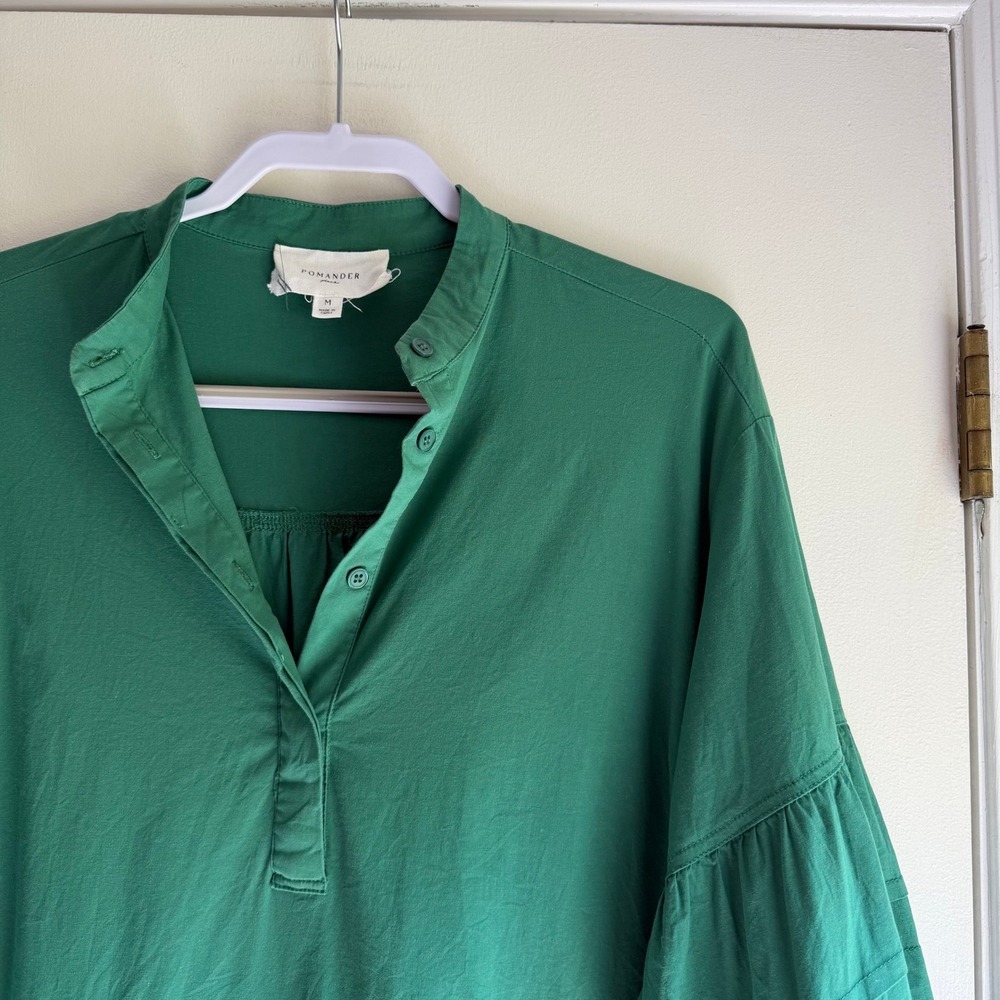 Pomander Place Women Green Pintuck Tiered Balloon Sleeve Tunic Top Y22657T M - Picture 2 of 12